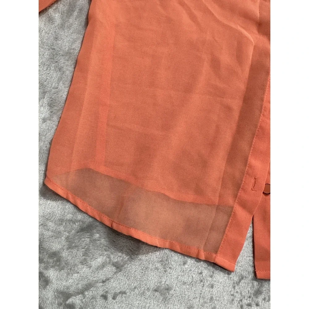 Forever 21 Top Blouse Women's Size Small Orange Long Sleeve Sheer Black Trim EUC